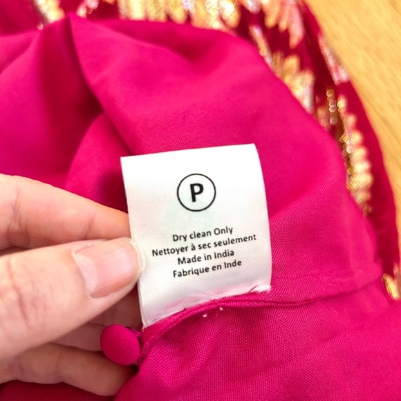 HEMANT & NANDITA anthropologie metallic maxi dress magenta pink gold size 4 - Picture 12 of 14